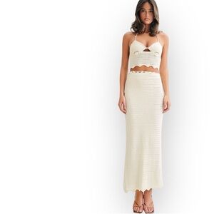 NWT Meshki Crocheted Kira Halter & Maxi Skirt Resort Set